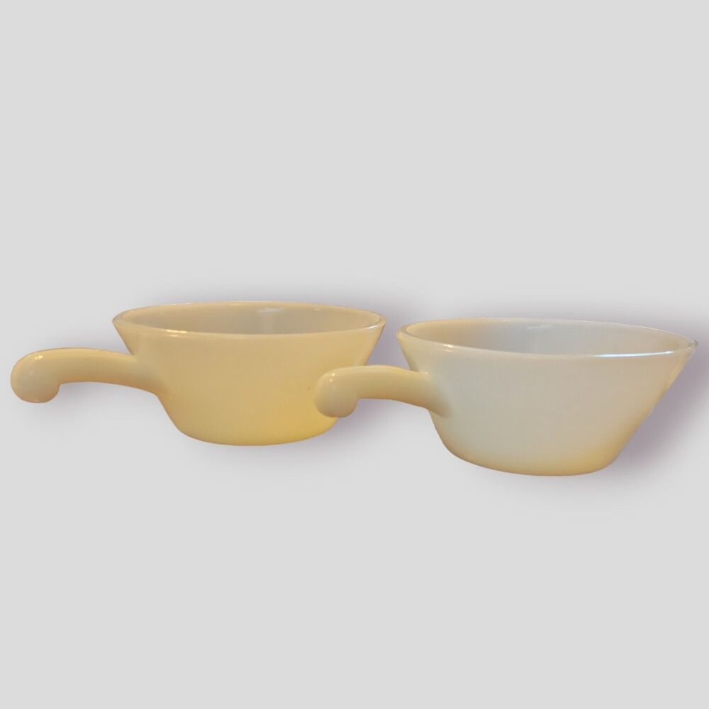 Fire King Milk Glass Bowls w/ Handle - Anchor Hocking - #240 - Set of 2